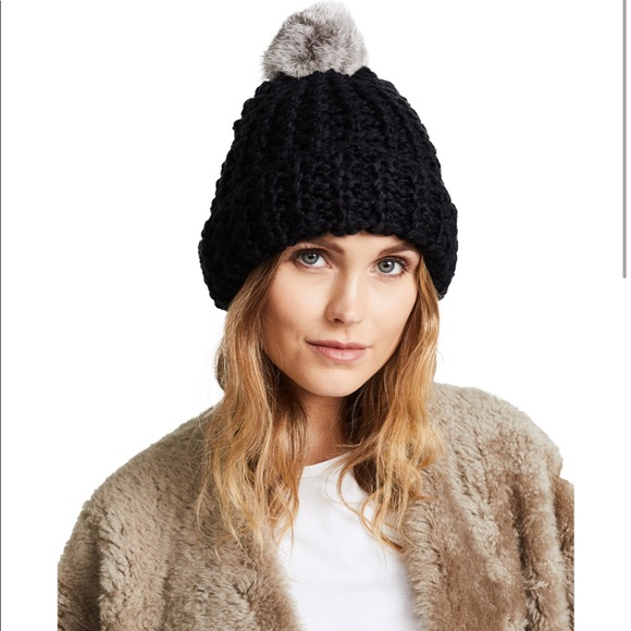 Rebecca Minkoff Rabbit Fur Pom Pom Beanie - Picture 2 of 5